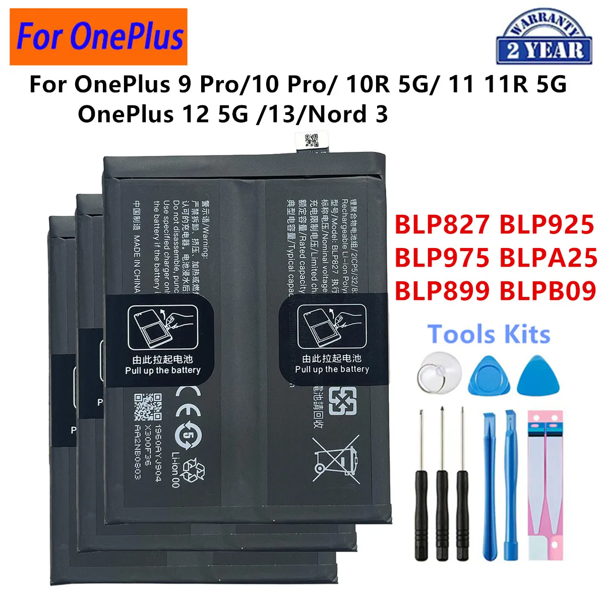 BLP827BLP925 BLP975 BLPA25 BLP899 BLPB09 Akku für OPPO OnePlus 9 Pro 10 Pro OnePlus 10R 11R 5G OnePlus 12 5G 13 Nord 3 Werkzeuge Image