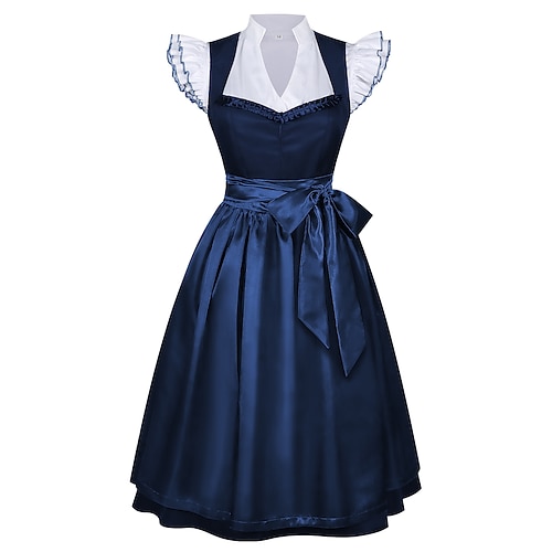 Oktoberfest Robe Dirndl Ensemble Dirndl Blouse Dirndl Longueur midi Tablier aspect satiné Femme de ménage Allemand Alpin Patrimoine Prairies Femmes Carnaval Fête de la Bière Tissu de style