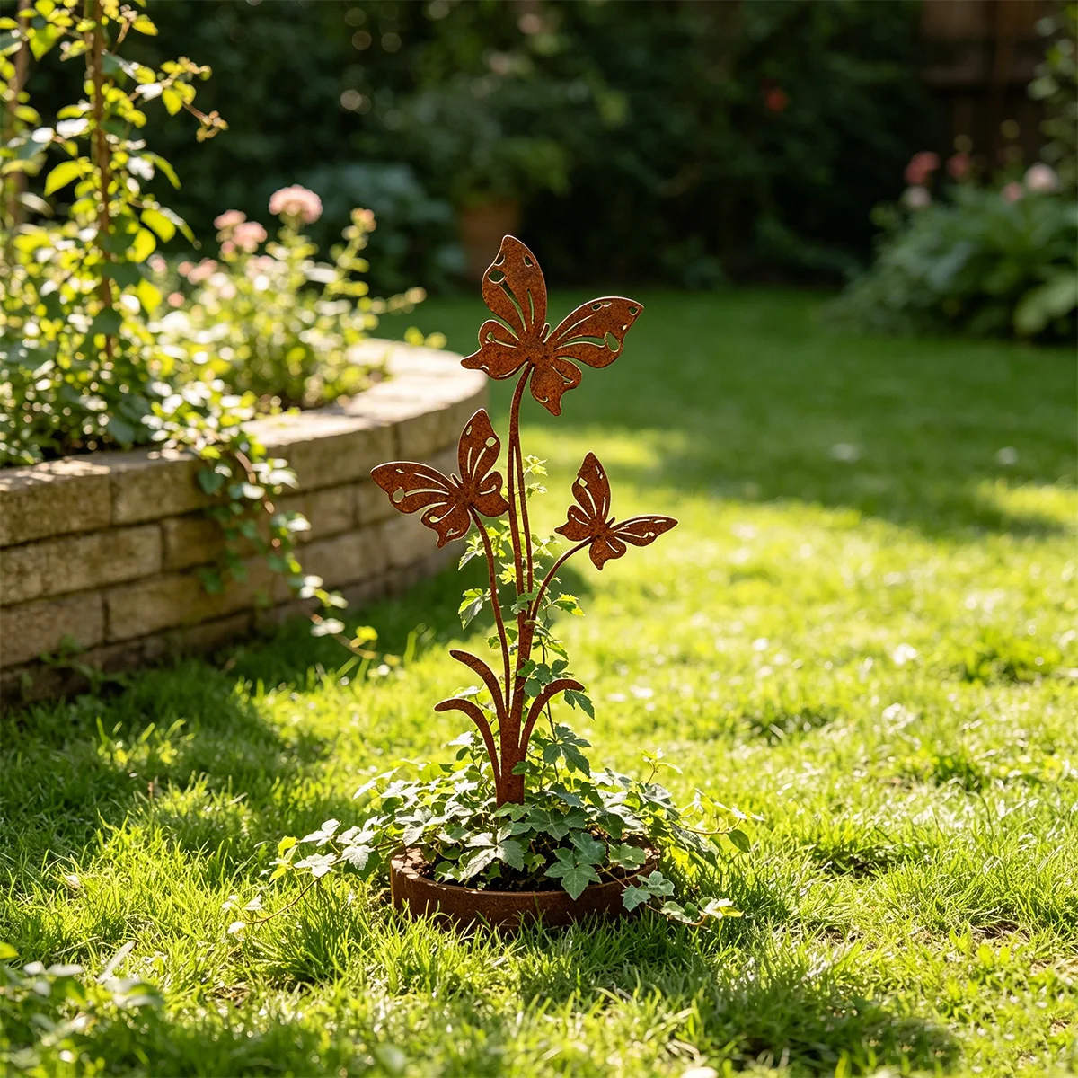 1 piquet décoratif de jardin en fer forgé, élément papillon, décoration de jardin, style vintage, facile à installer, adapté aux pelouses extérieures, aux jardins de cour, aux parterres de fleurs et à