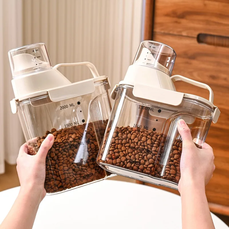 Seau de stockage de nourriture pour chien épaissi, réservoir de stockage de céréales de nourriture pour animaux de compagnie, boîte de riz de stockage de cuisine, pot scellé de céréales de nourriture pour chat 2L/2.5L/3L