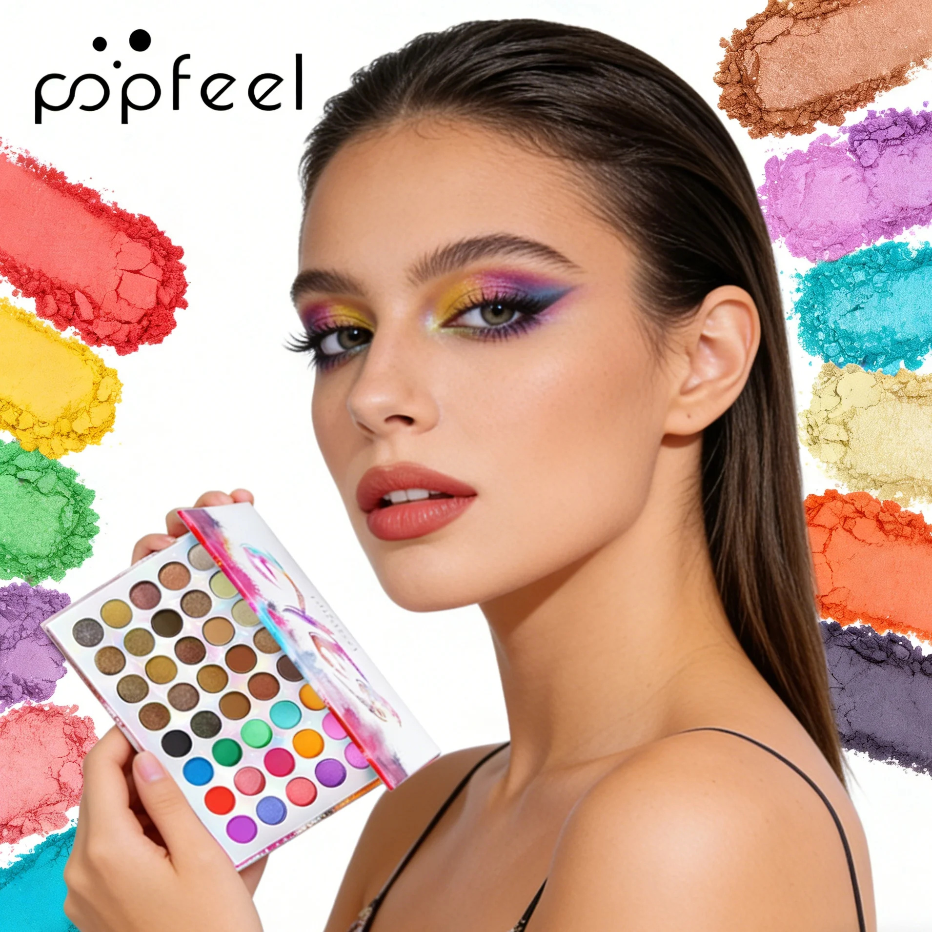 POPFEEL 40-Farben-Lidschatten-Paletten-Set, hochpigmentiert, langlebig, mit Make-up-Pinsel, anfängerfreundlich, ideales Geschenk für Frauen Image