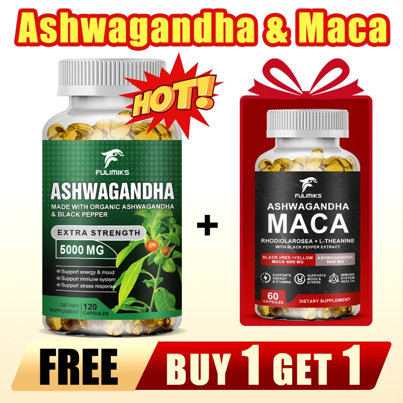 【Buy 1 Get 1 Free】KSM 66 Ashwagandha Root Extract Capsules 5000mg with MACA - Support Sleep Health, Stress, Focus, Brain, Ener