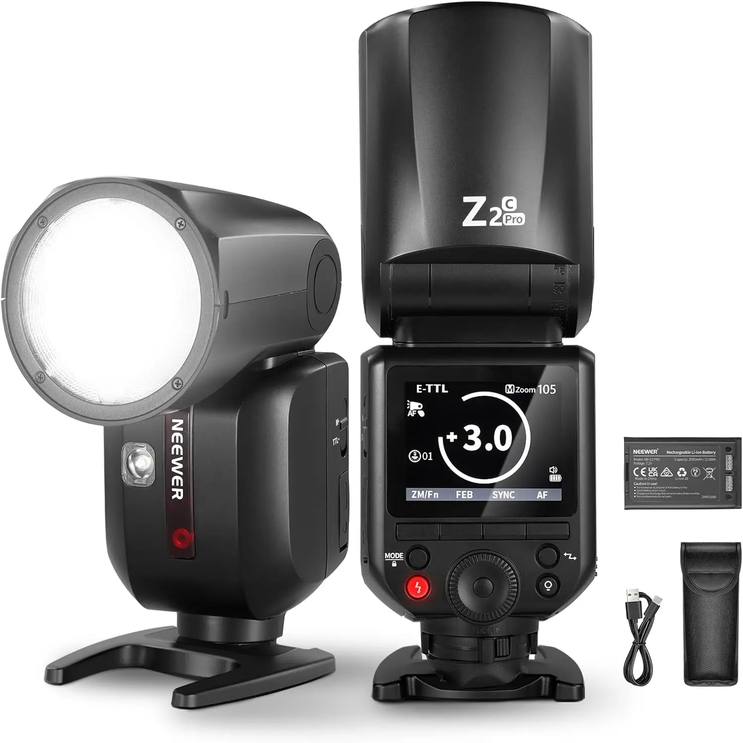 NEEWER Z2 PRO 2.4G TTL Rundkopf-Blitzgerät, kabellos kompatibel mit Godox TTL/M TCM Switch für Nikon/Sony/Canon Kameras Image