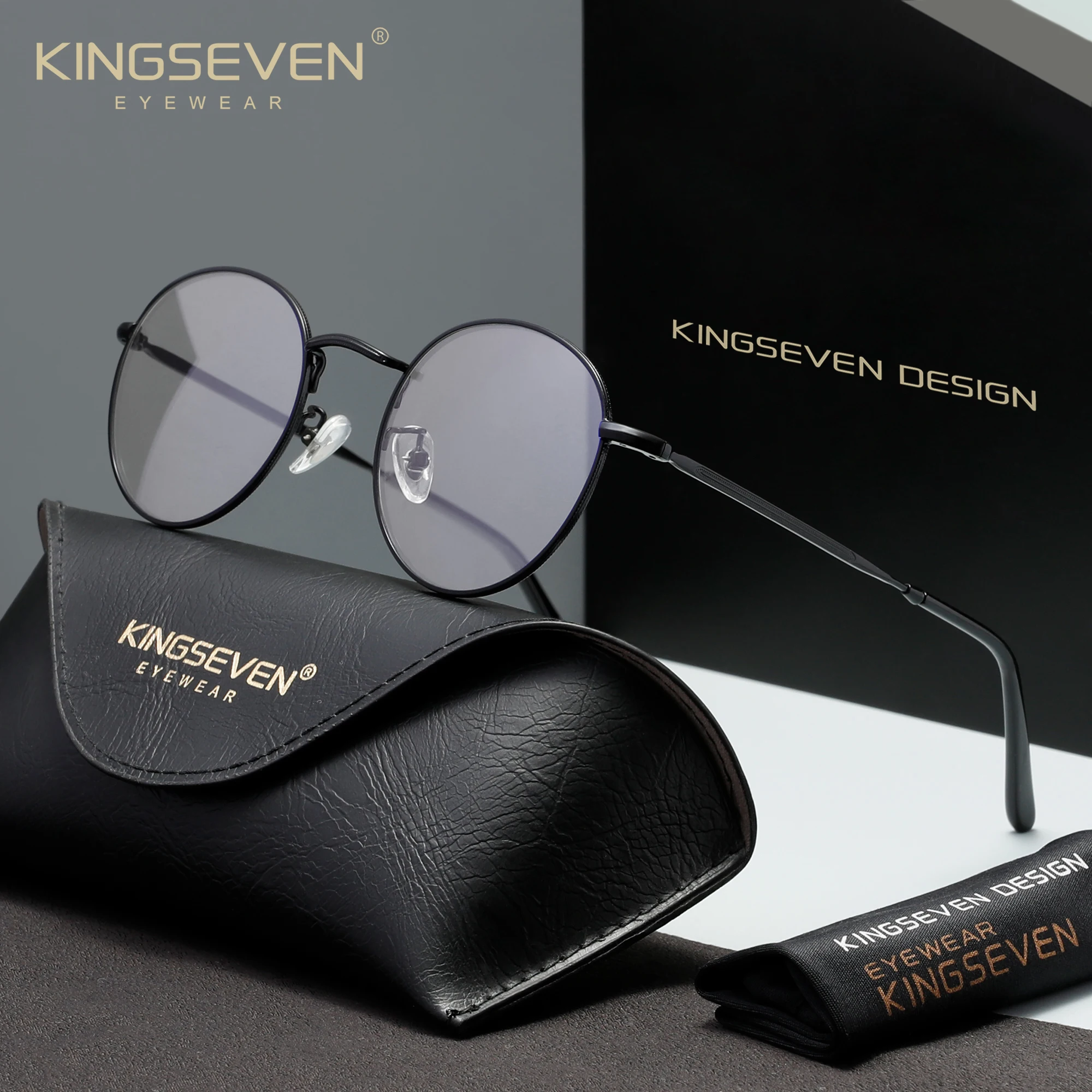 KINGSEVEN Blaulichtfilter-Brille für Männer/Frauen Runder Rahmen Modisch Klassisch Retro Computer-Schutzbrille Anti-Blaulicht-Brillen Image