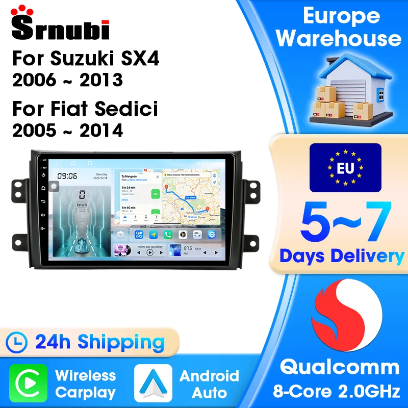 Autoradio für Suzuki SX4 2006–2013 und Fiat Sedici 2005–2014, Multimedia-Player, Carplay, Android, Auto-Navigation, 2 Din-Stereo-Audio Image