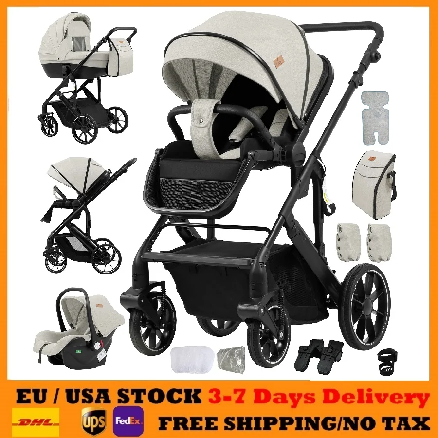 3-in-1-Kinderwagen, verstellbarer Sitz, Kinderwagen, 3-teilig, für Neugeborene, Autositz, Kinderwagen, faltbares Kinderwagen-Reisesystem
