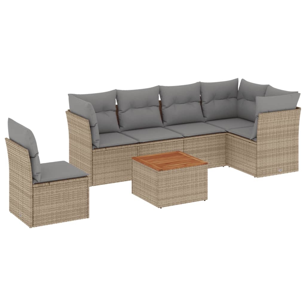 vidaXL 7-tlg. Garten-Sofagarnitur mit Kissen Beige Poly Rattan Image