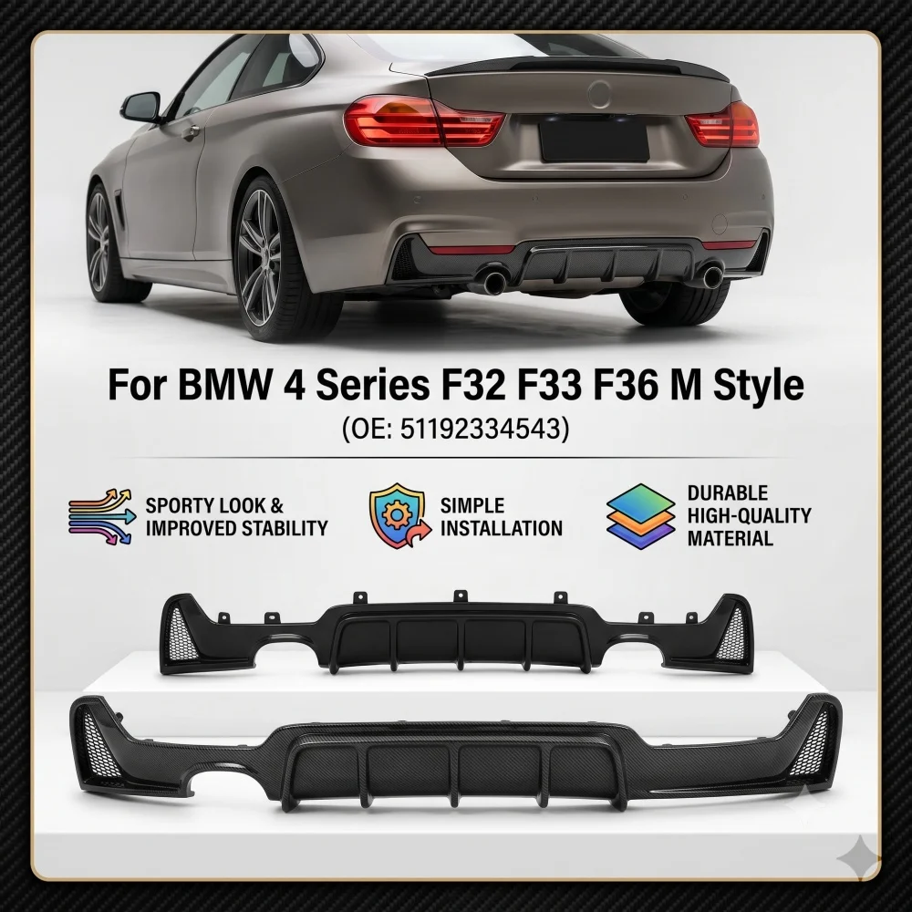 Für BMW 4er F32 F33 F36 M Sport Heckdiffusor Schutzlippe Spoilerplatte Splitter 51192334543 Matt Schwarz Image