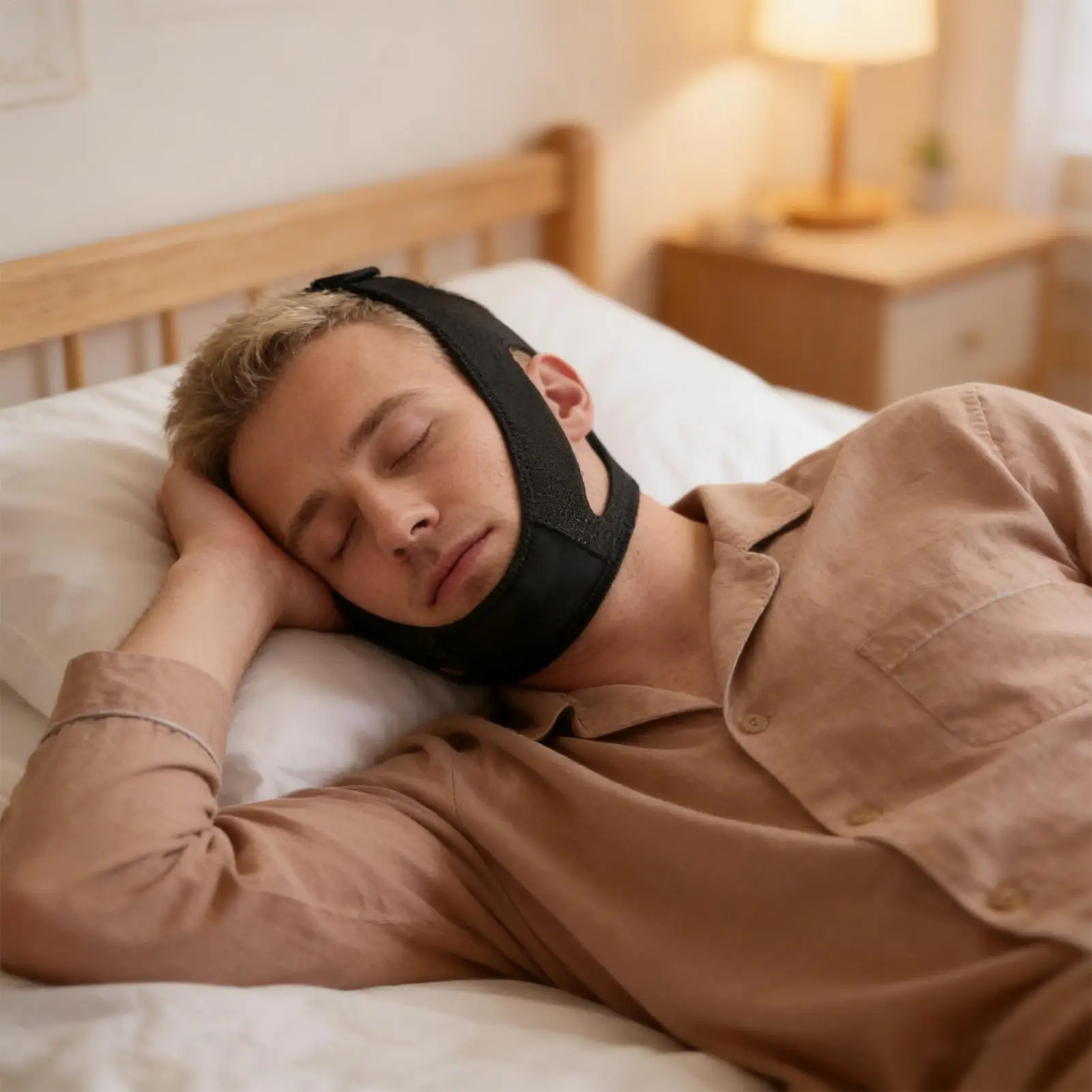 Anti-Schnarch-Kinnband zum Schlafen, verstellbares, weiches, bequemes, atmungsaktives Kinnband gegen Schnarchen für Männer und Frauen Image