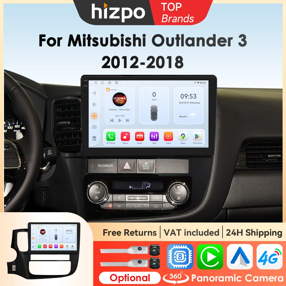 Hizpo 10,1 zoll Drahtlose CarPlay Android Auto Radio Für Mitsubishi Outlander 3 2012 2013 2014-2018 Auto Multimedia GPS 2din Navi Image