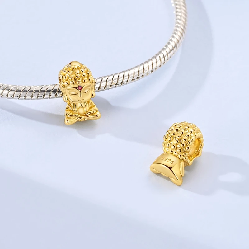 925 Sterling Silber Goldene Tathagata Buddha Charms Perlen für Frauen Passend für Original-Armband DIY Geburtstag Party Schmuck Geschenke Image