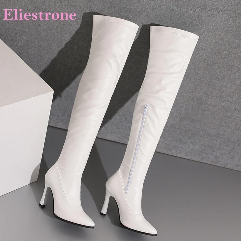 2025 neue Winter Reife Weiß Schwarz Frauen Overknee Hohe Stiefel Hohe Dünne Fersen Dame Schuhe Plus Kleine Große Größe 11 32 45 50