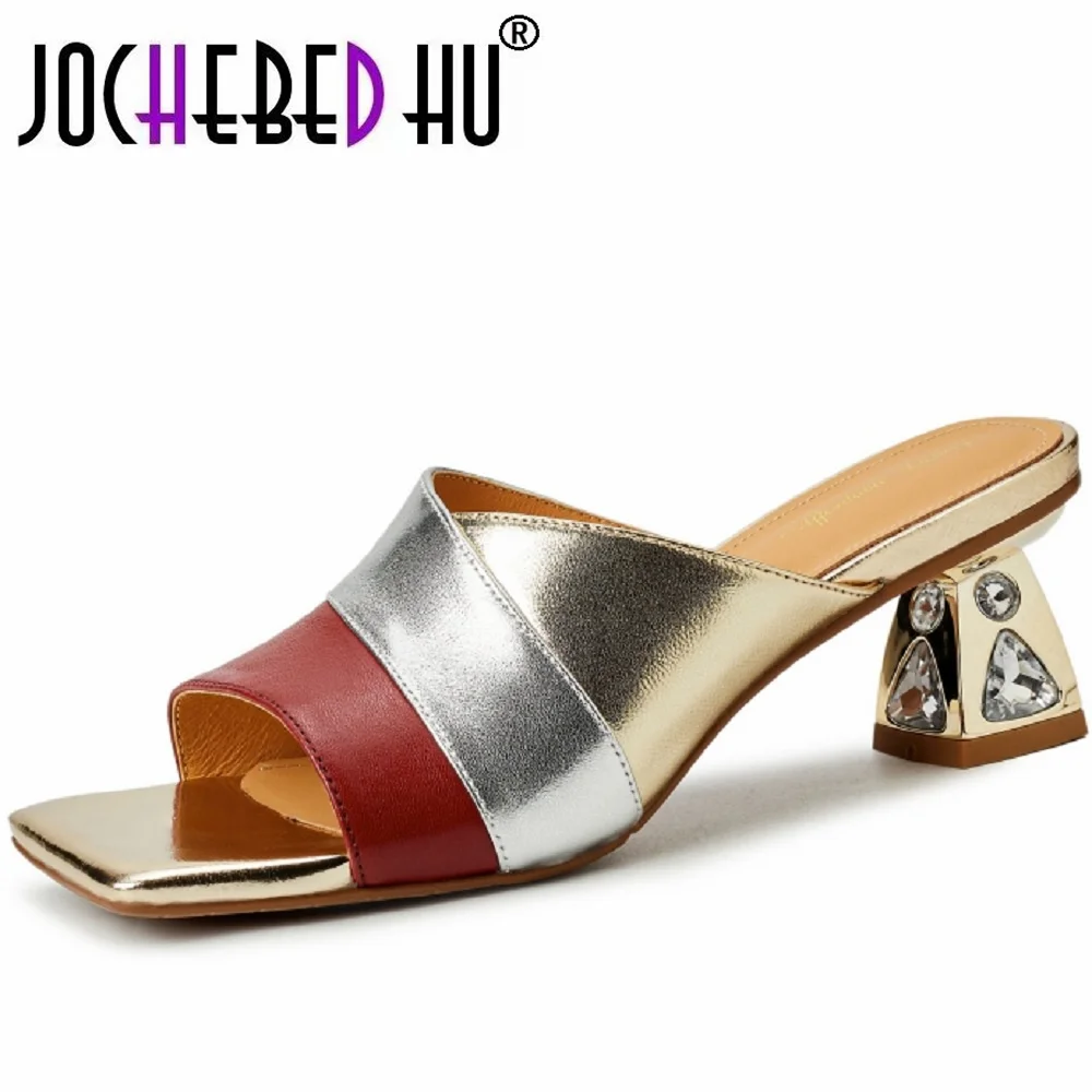 【JOCHEBED HU】Damen-Sommersandalen aus echtem Leder mit offenem Zehenbereich, elegante Damen-Schuhe mit hohem Absatz und Alltagskleidung, Größe 34–40