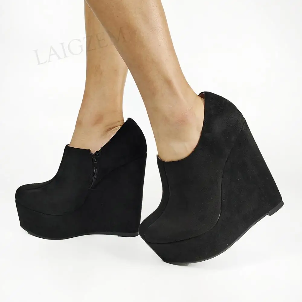 LAIGZEM MODE Frauen Plattform Keil Booties Höhe Zunehmende Stiefeletten Handgemachte Unisex Schuhe Frau Große Größe 43, 48, 50 52