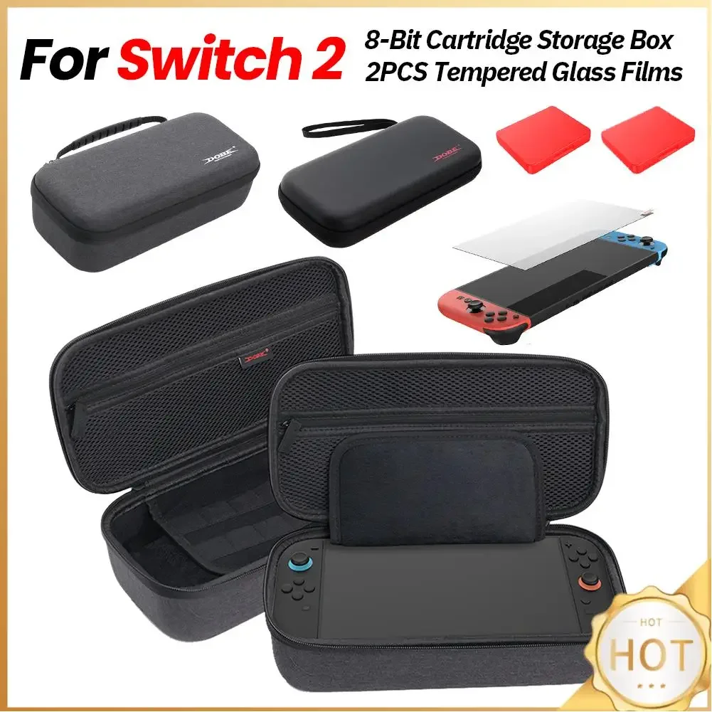 Für Switch 2 Tragetasche mit 8-Bit-Spielkassette, Aufbewahrungsbox, tragbare Aufbewahrungstasche mit Netztasche, schützende Reisetasche Image