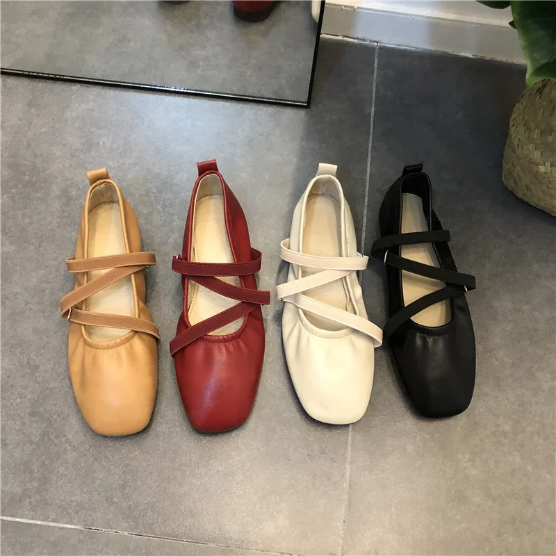 Frühling Ballett Flache Schuhe Frauen Bequeme Leder Schuhe 2025, Frauen Luxus Frauen Karree Flache Mary Janes Damen Schuhe Doppel Schnalle