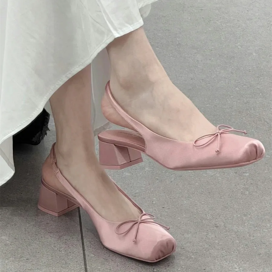 Plus Größe 43 Damen Ballerinas Satin Low Heel Square Toe Pumps Mary Janes 2025, modische High Heels Ballerina-Schuhe