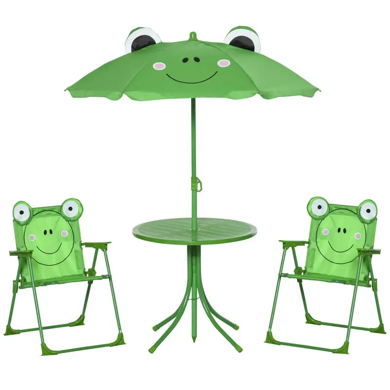 Ensemble de jardin pour enfants 4 pièces avec 2 chaises pliantes, parasol de jardin et table ronde, ensemble de jardin en acier