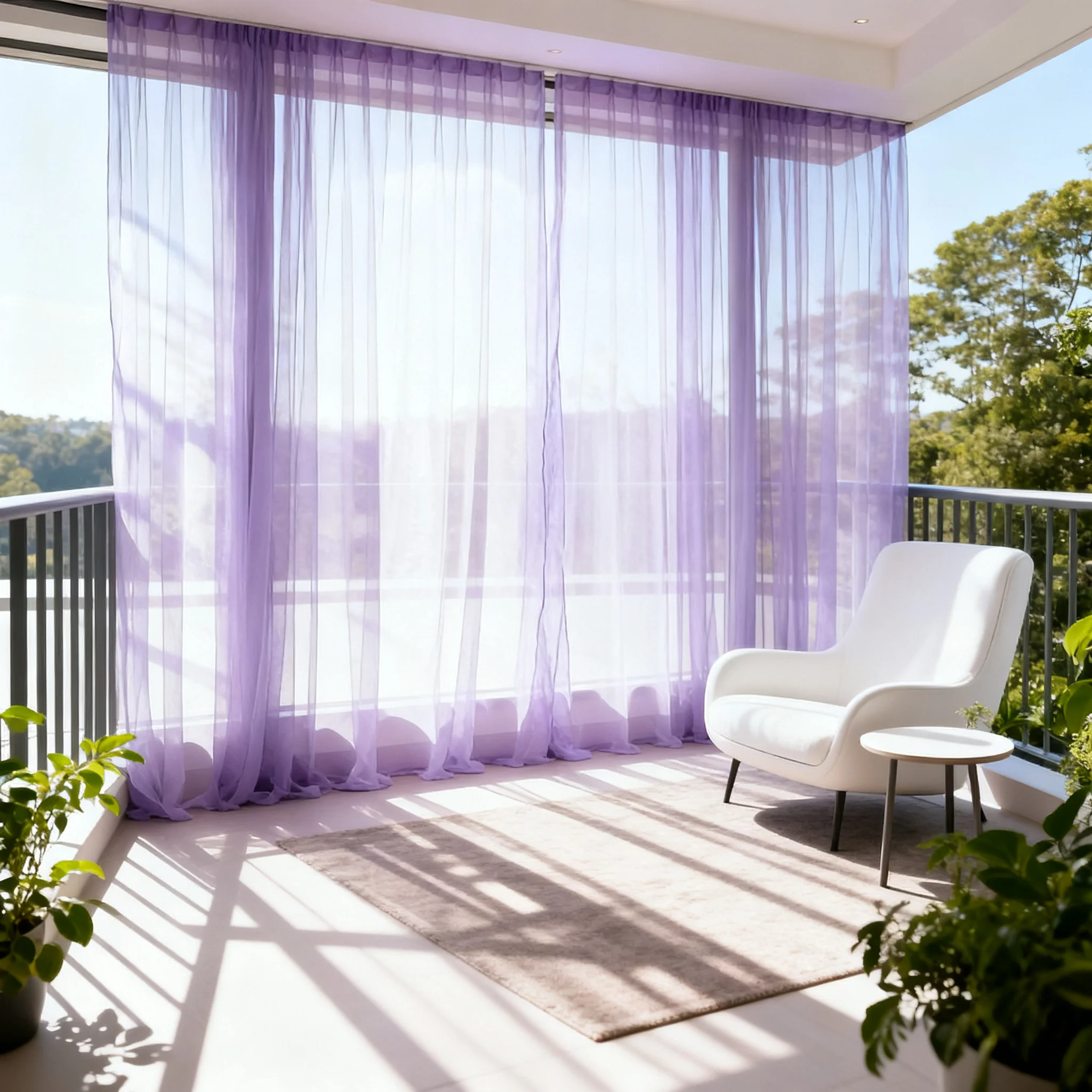 2 Stück lavendelviolette transparente Tüllvorhänge, romantische weiche Fenstervorhänge für Schlafzimmer und Wohnzimmer Image
