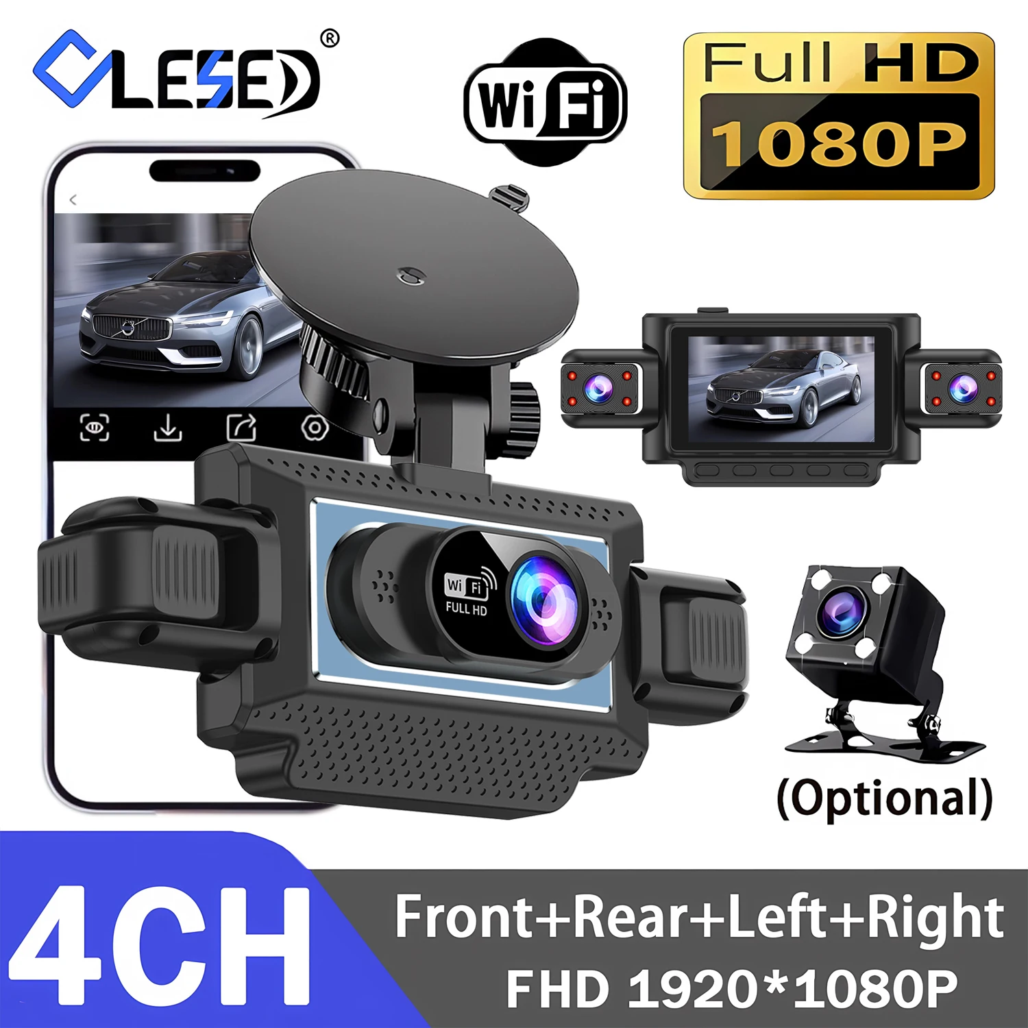 4-Kanal Auto DVR WLAN Dashcam mit 4 Kameras Full HD 1080P Videorekorder Nachtsicht Black Box Kabinenkamera 24H Parküberwachung Image