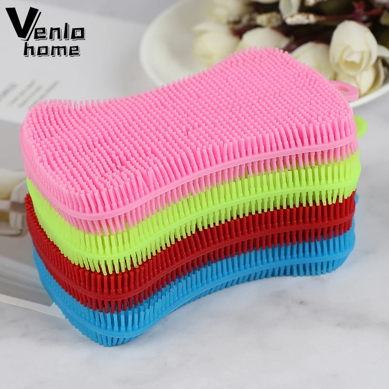 1/4 Pc Silikon Geschirr Waschen Pinsel Topf Pfanne Schwamm Wäscher Silikon Scheuer Pad Obst Topf Pfanne Waschen Pinsel küche Reinigung Werkzeug Image