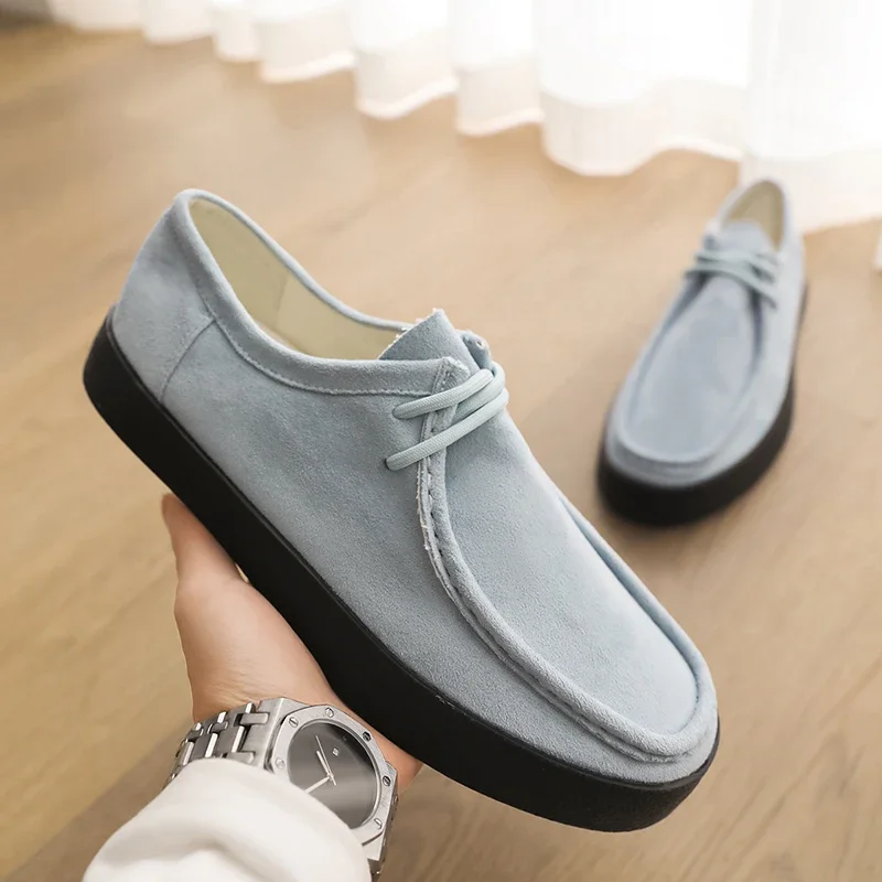 Trendige blaue Wildleder-Loafer für Herren, Mokassins, Plateau-Freizeitschuhe, bequeme Slip-on-Schuhe, Herrenschuhe
