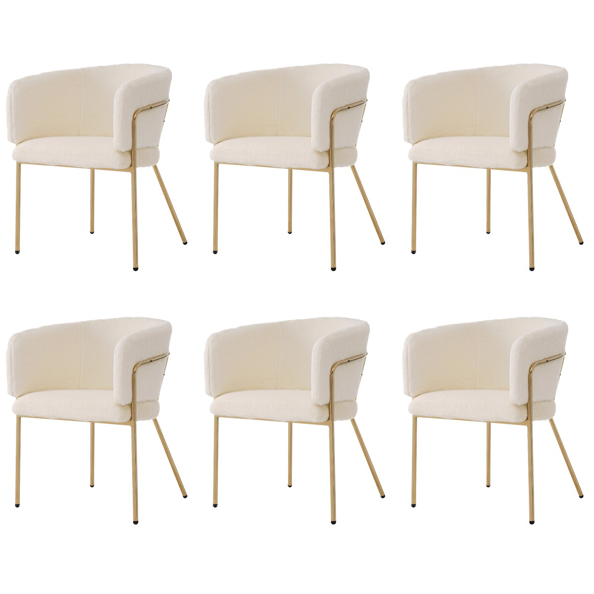 OKWISH Polsterstuhl 6er-Set Kunstfell Weiß mit Metallbeinen, 59x57x82 cm, belastbar bis 150 kg Image