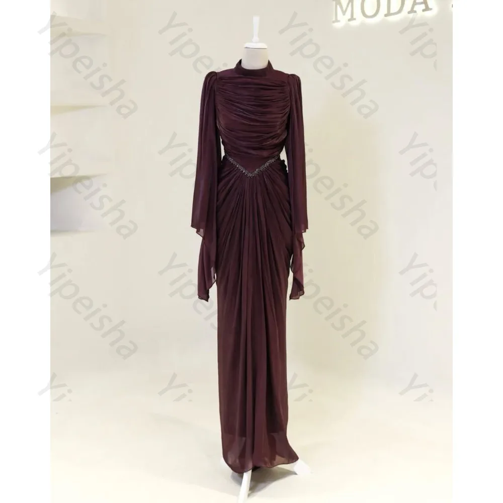 Customized Brown Chiffon Elegant Evening Dresses O-Neck Classic High Quality for Floor-length for Bespoke Occasion Party Dress