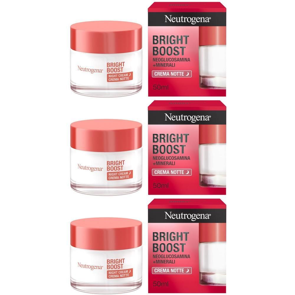 Neutrogena Bright Boost Crema Viso Notte, Neoglucosamina 50 ml 3x50