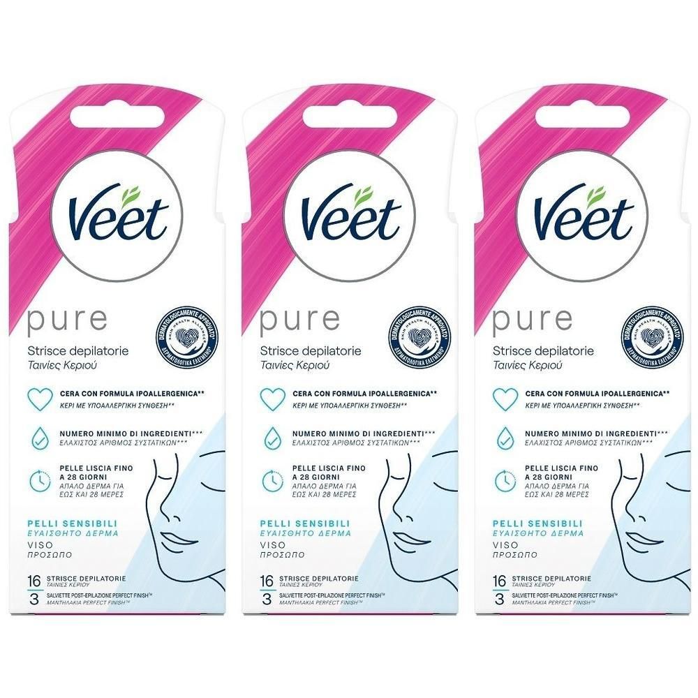 Veet Pure Strisce Depilatorie Viso 3x1 St