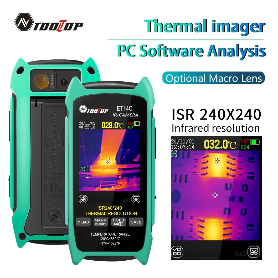 TOOLTOP ET14C 2,8-Zoll-Wärmebildkamera 25 Hz Heim-Wärmebildkamera ISR240x240 Thermografie mit Ständer Elektrische Fehlererkennung Image