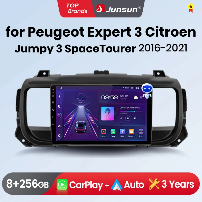 Junsun Kabelloses CarPlay Android Auto Autoradio für Peugeot Expert 3 Citroen Jumpy 3 SpaceTourer 2016-2021 2 DIN Multimedia-Stereoanlage mit Eingebautem Kühlventilator GPS-Navigation SWC Bluetooth FM RDS DSP IPS-Bildschirm Auto-Intelligentes System... Image