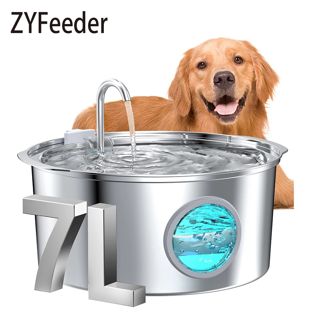 7L Große Kapazität Edelstahl Katze Wasser Brunnen Hund Haustier Automatische Trinken Brunnen Feeder Schüssel Fenster Leise (Kein 5V 1A Stecker)