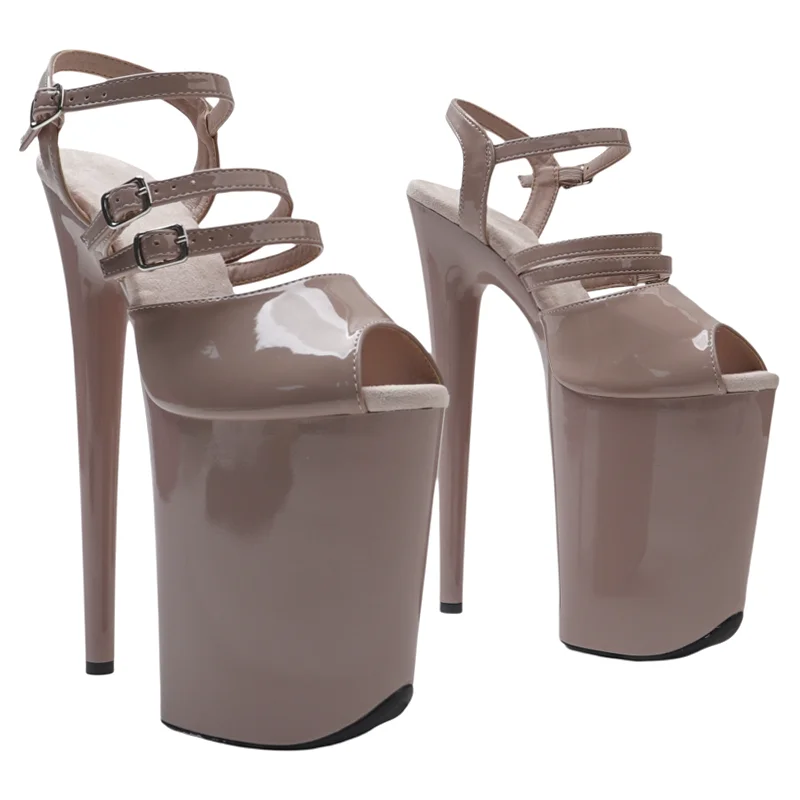 Leecabe 23 cm/9 Zoll Plateau-Sandalen mit offenem Zehenbereich und hohem Absatz aus patentiertem PU, sexy Modellschuhe, Pole-Dance-Schuhe