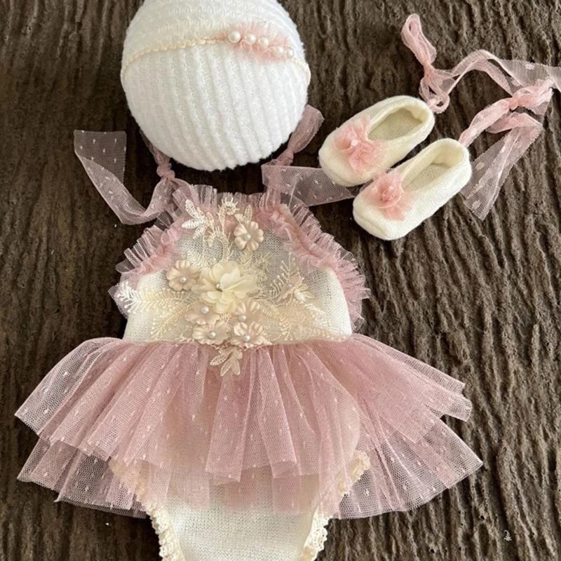 J15U Kleinkind-Foto-Outfit, Stirnband und Tüll-Tutu-Kleid und Schuhe, Foto-Requisiten, Unisex-Baby-Fotokleidung, Geschenk für Image