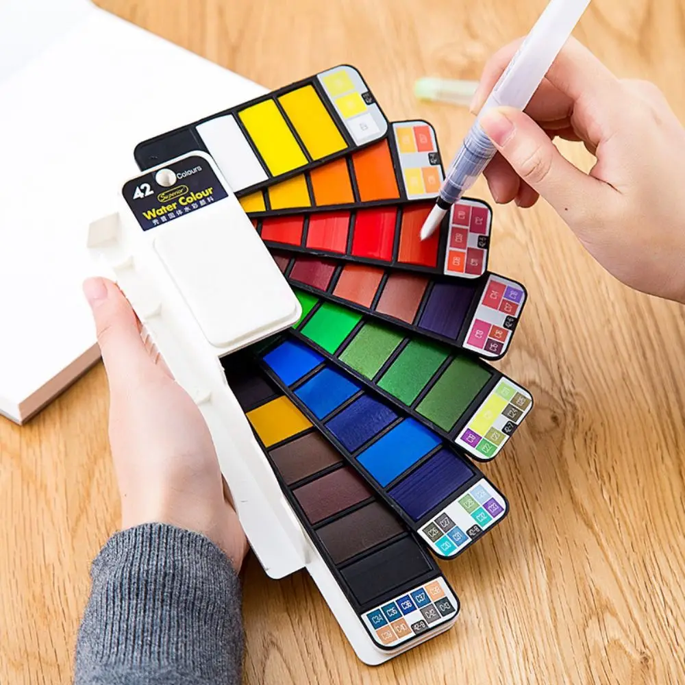 18/24/36/42 Farben Solide Aquarell Malen Set Professionelle Falten Wasser Farbe Pigment Pinsel Stift für Schule Kunst Liefert Image