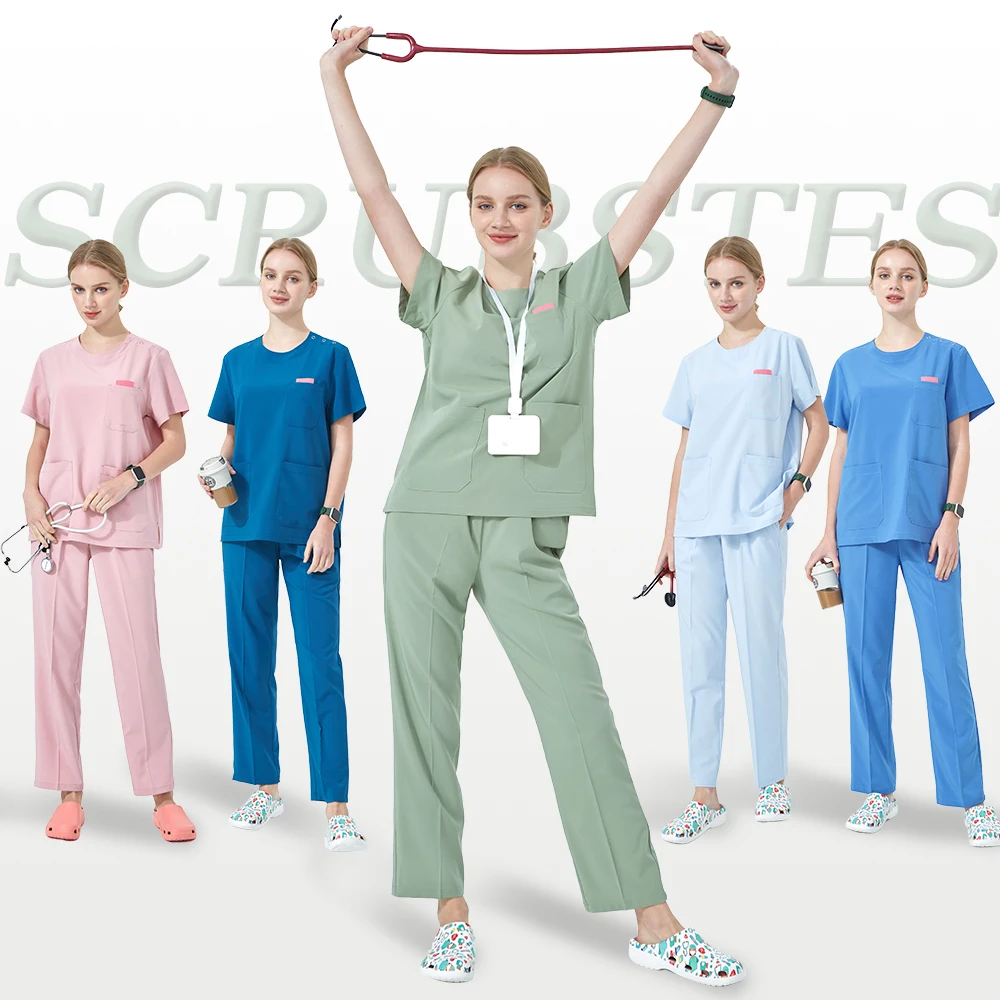 Schnelltrocknende Damen-Krankenhaus-Arbeitsuniform Oberteil und Hose Atmungsaktive Medizinische Uniform Labor-Chirurg-Set S02 Image
