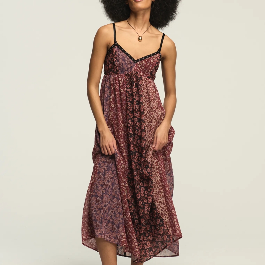 Lucky Brand Print Mix Midi Dress - Women's Clothing Dresses Shirt Midi Dress in Burgundy Print Mix, Size M