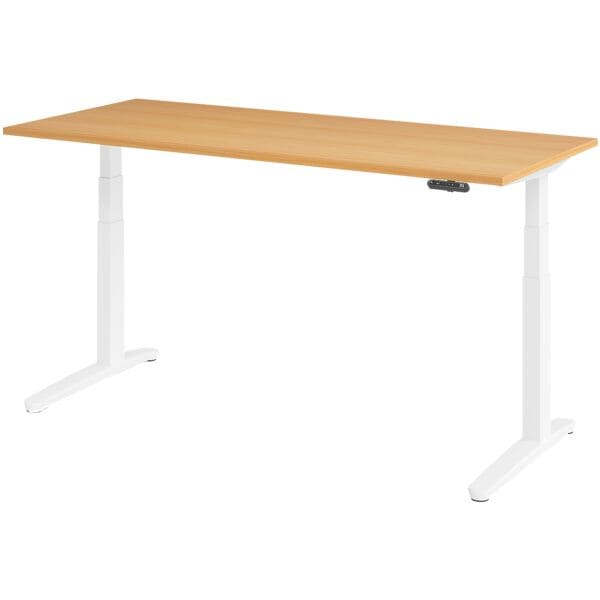 HAMMERBACHER Schreibtisch höhenverstellbar (elektrisch) »Alicante« 180 cm Gestell weiß Kufe w Buche/Weiß, 180x129x80 cm