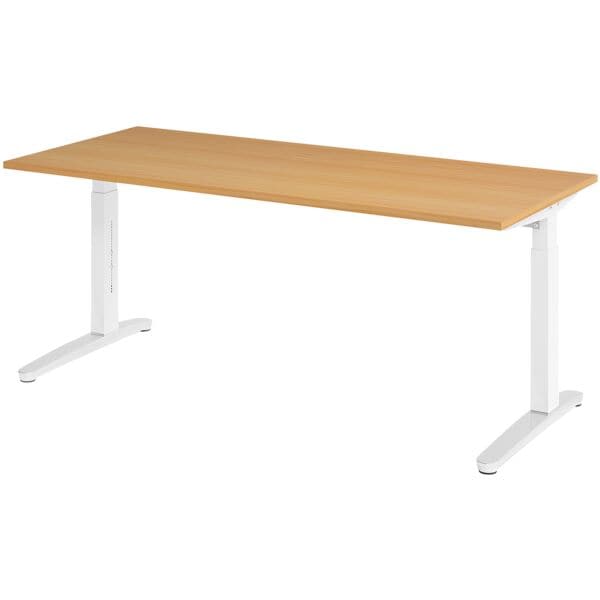 HAMMERBACHER Schreibtisch höhenverstellbar (manuell) »Alicante« 180 cm Gestell weiß Kufe poli Buche/Weiß, 180x85x80 cm