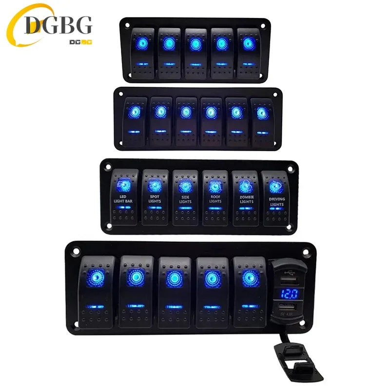 12V 24V Car Boat Rocker Switch Panel Dual USB Charger ON Off Circuit Rocker Car Rv Car Marine LED Rocker Switch Panel