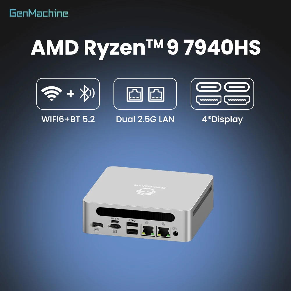 Pc Game Diy Gaming Computer Genmachin AMD 7940HS MINI PC Windows 11 Ryzen DDR5 32GB 6400Mhz RAM M.2 2280 SSD WIFI6 BT5.2