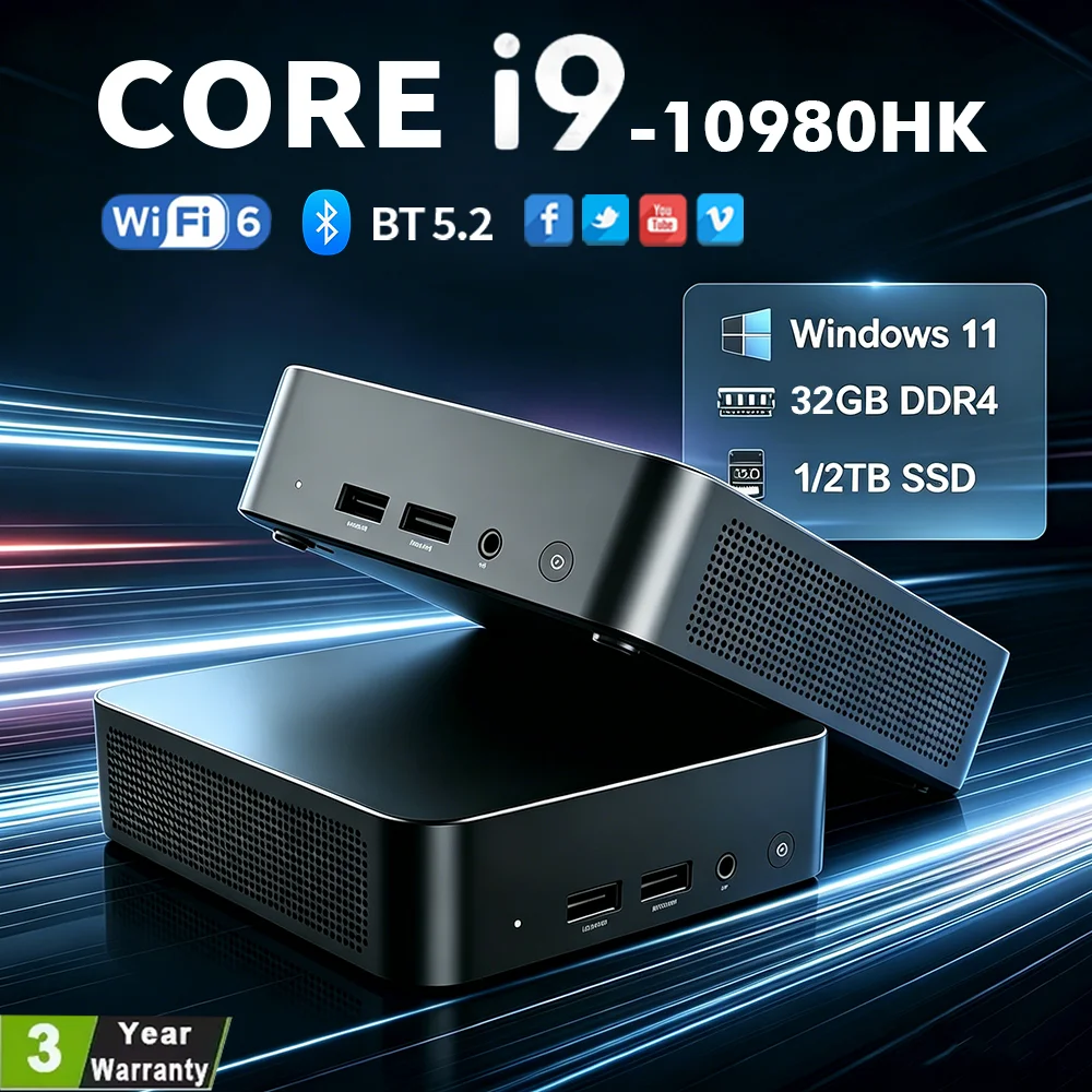NEW Intel I9-10980HK/N150 Portable Mini PC Computer Windows 11 32GB DDR4 1/2TB SSD Gaming Computer WiFi 6 Office Mini Desktop