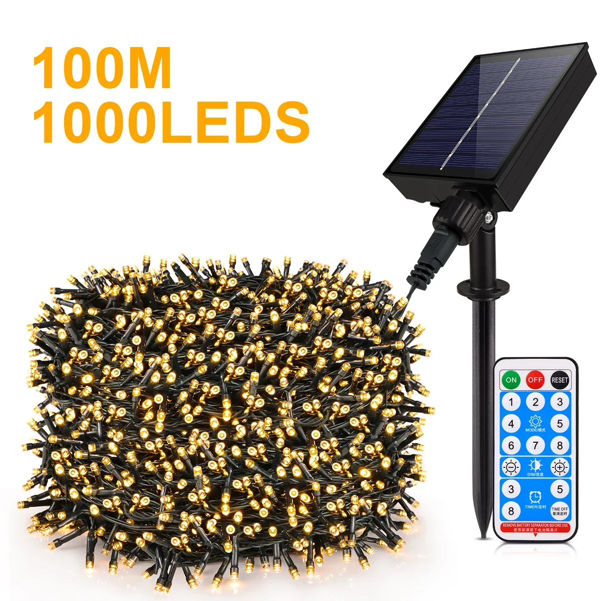 100 m große Solarpanel-LED-Rasen-Lichterkette für den Außenbereich, 50/30/20 m, hochhell, mit 8 Modi für Garten, Hof, Weihnachten, Neujahr, Deko