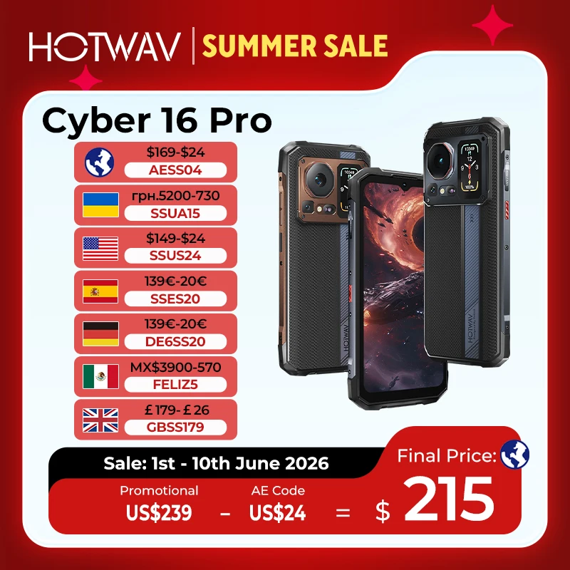 HOTWAV Cyber 16 Pro Rugged Phone G100 108MP Mobile Phone 6.6'' FHD+ 2K Display 8GB 512GB Smartphone Android 15 Cellphone