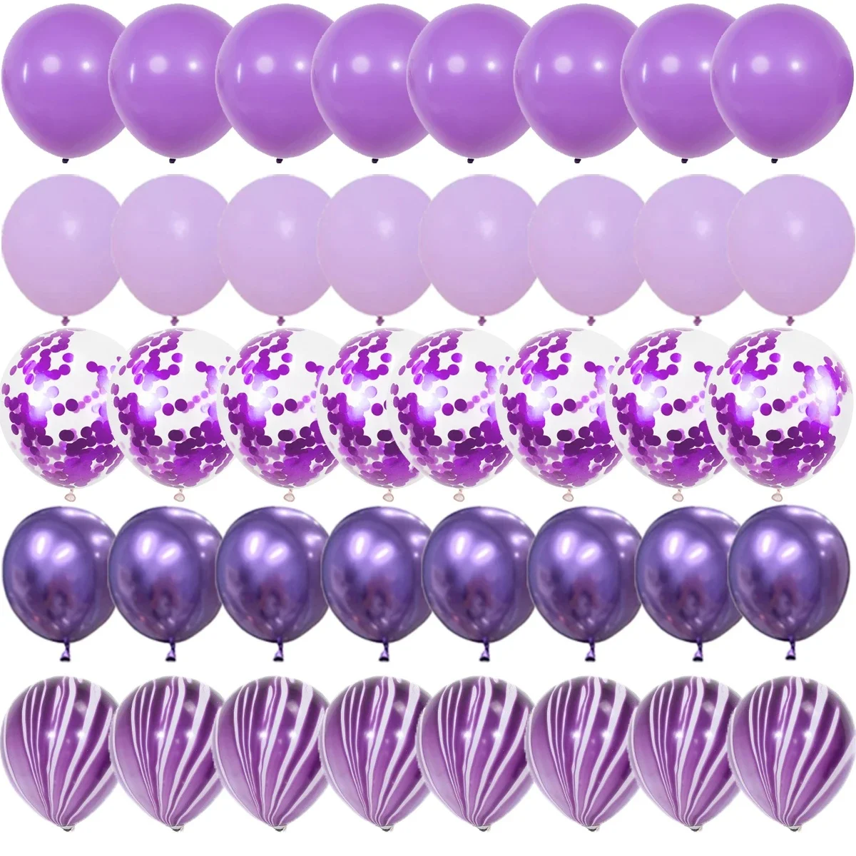40 Stück Metallic-Lila-Marmor-Latexballons mit Konfetti-Ballons für Geburtstage, Hochzeiten, Jubiläen und Partys Image