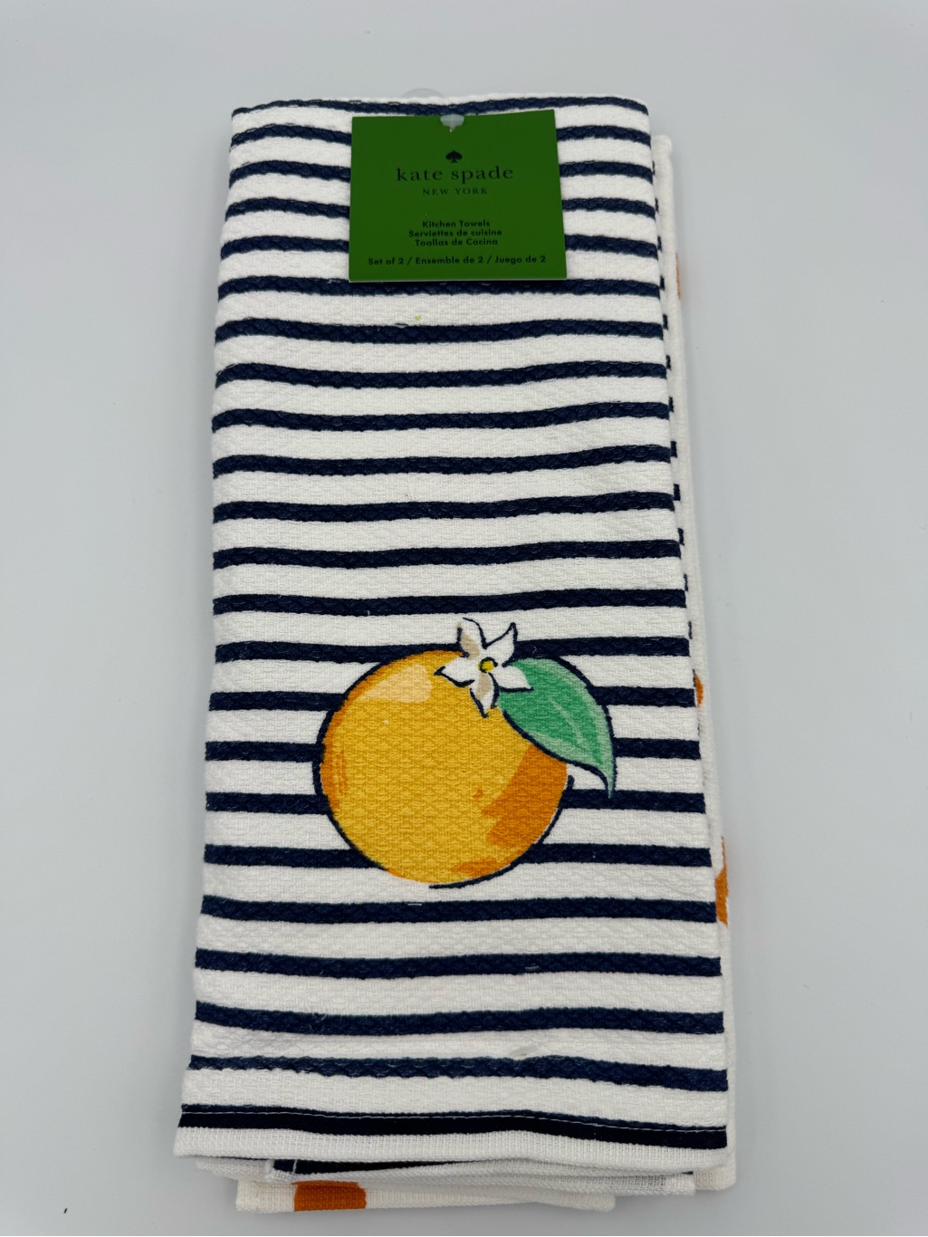 Kate Spade Kitchen | Kate Spade New York Orange Citrus Kitchen Towels Set 2 Nwt Striped Coastal | Color: Orange/White | Size: Os