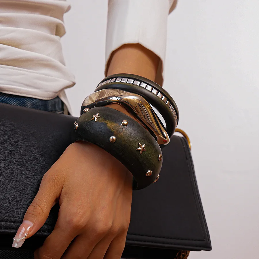 12 Stile, natürliches Holz, quadratisch, rund, Armband für Damen und Herren, Hip-Hop-Nietenperlen, breite Armreifen, Handschmuck, Pulseras Mujer