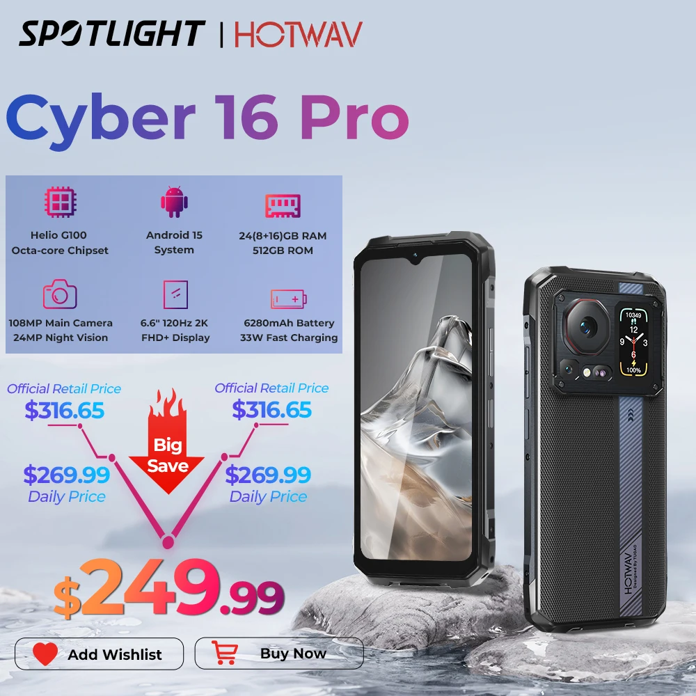 HOTWAV Cyber 16 Pro Robustes Telefon G100 108MP Mobiltelefon 6,6'' FHD+ 2K Display 8GB 512GB Smartphone Android 15 Mobiltelefon Image
