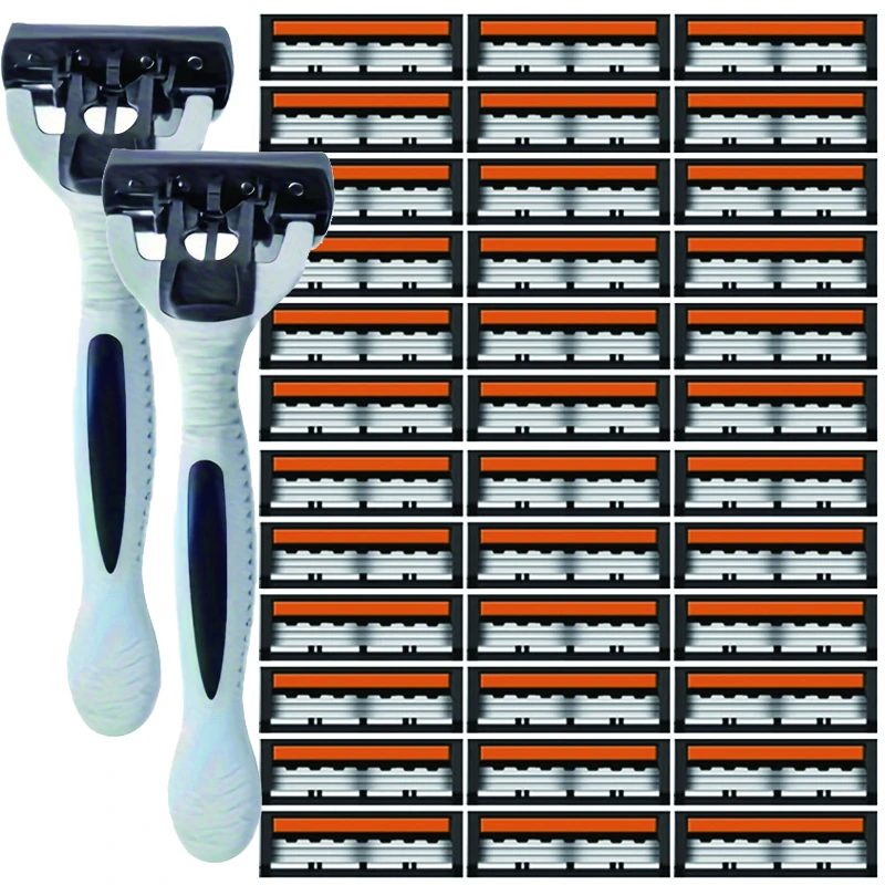 3-lagiger Rasierkopf, manueller Rasierer, Klingenrasierer, Sicherheitsrasur, Bart, Schnurrbart, manuelles Rasierer-Set Image